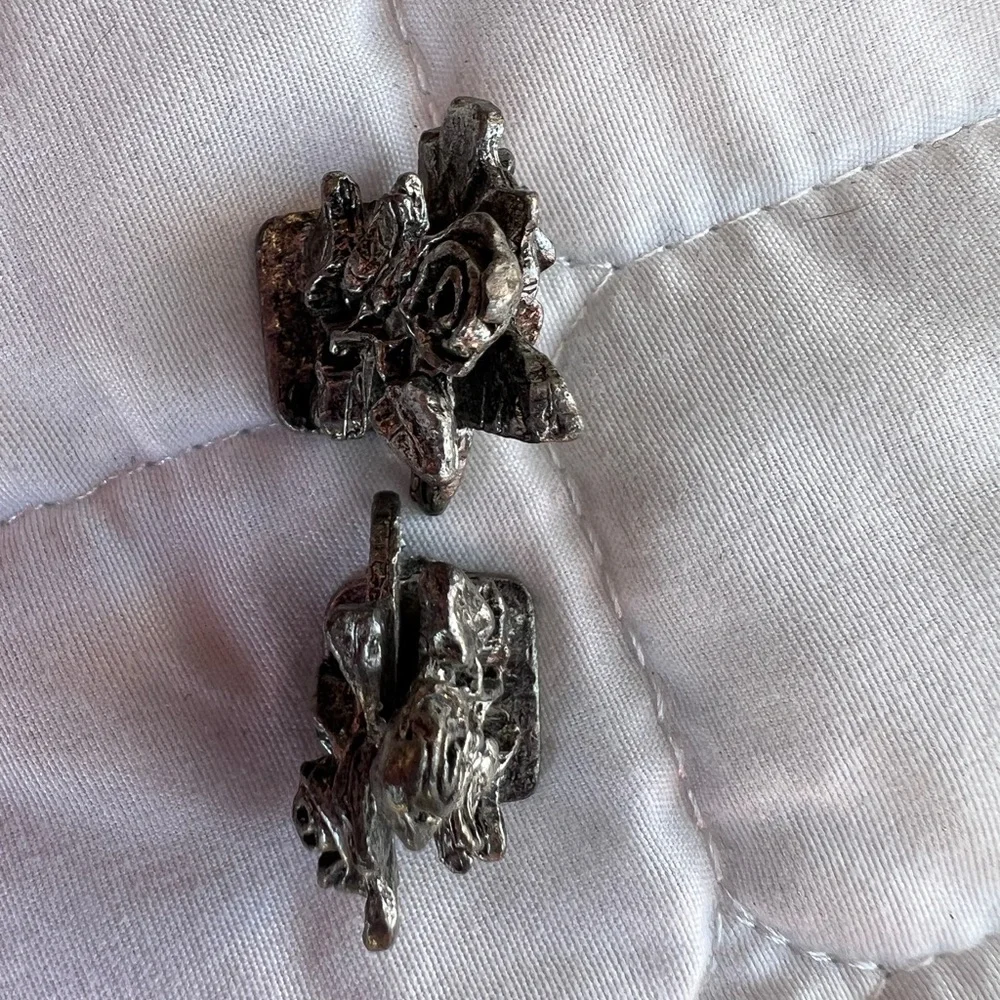 Vintage Bundle 2 Miniature Metzke Antique Pewter Rose Card Holders bride groom